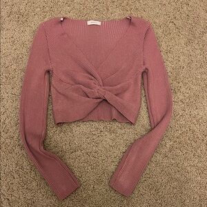 Debut Mauve Ribbed Front Crop Top Sweater